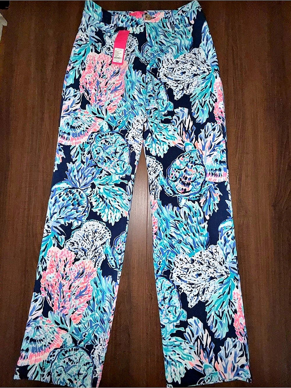 Lilly Pulitzer Malorie High Rise Stretch Floral Pants Blue & Pink Size 4